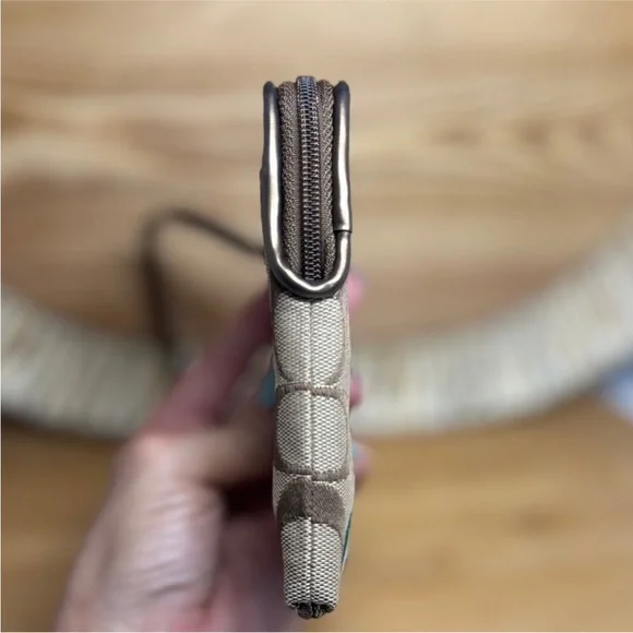 Coach Brown Signature Canvas Phone Case Mini Wristlet with Pink Red Blue Green C - Picture 13 of 15